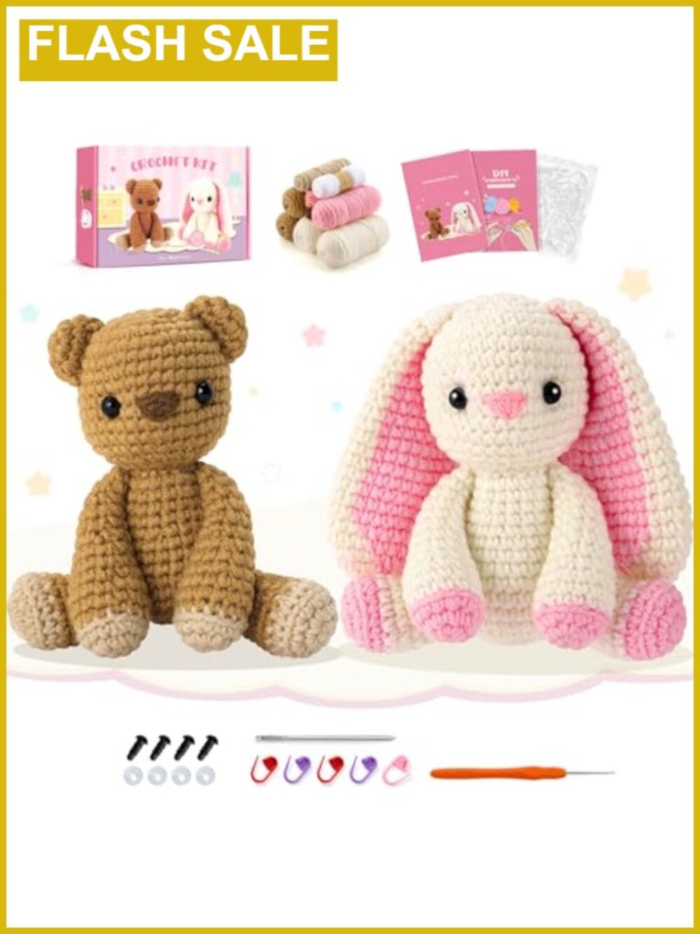 Bunny and Bear Crochet Kit for Beginners 2PCS Starter Kit with Video Tutorials